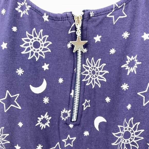 SOLD Vintage 90s Skirted Swimsuit Womens Sz 1X Nevy Blue Celestial Print Zip - Picture 3 of 8